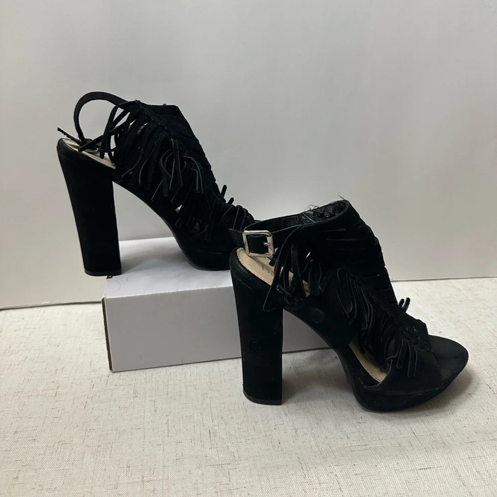 Bar III Black Fringe Block Heels - Picture 2 of 10